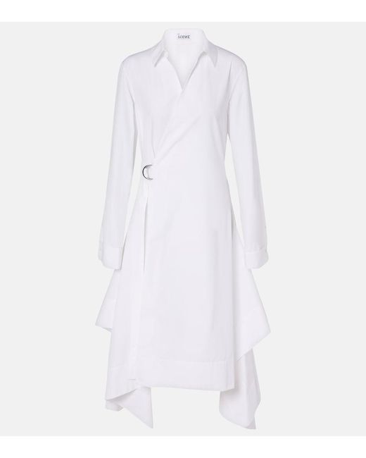 Loewe White Draped Cotton Wrap Dress