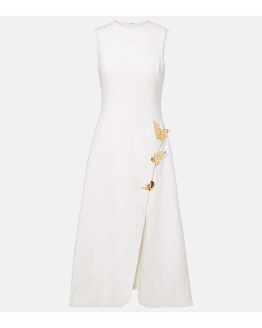 Oscar de la Renta White Verziertes Cocktailkleid Aus Einem Wollgemisch
