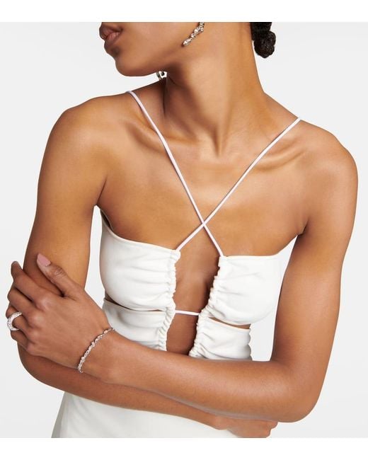 Nensi Dojaka White Bridal Cutout Crepe Gown