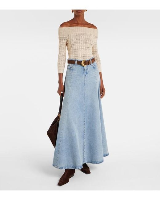 7 For All Mankind Blue Drama High-Rise Cotton Denim Maxi Skirt