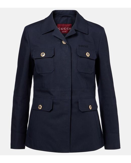 Gucci Blue Cotton Canvas Jacket With Embroidery