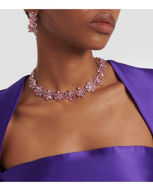 AMINA MUADDI Pink Crystal-Embellished Choker