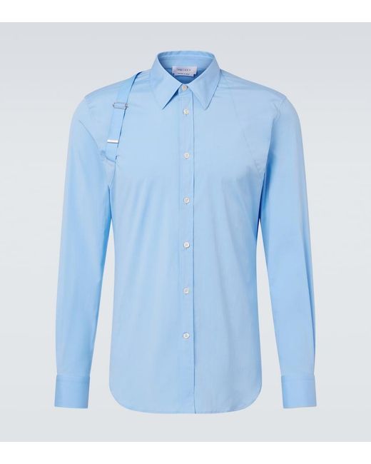 McQueen Blue Cotton-Blend Poplin Shirt for men