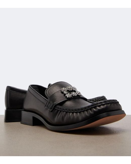 Roger Vivier Black Viv Moc Embellished Leather Loafers