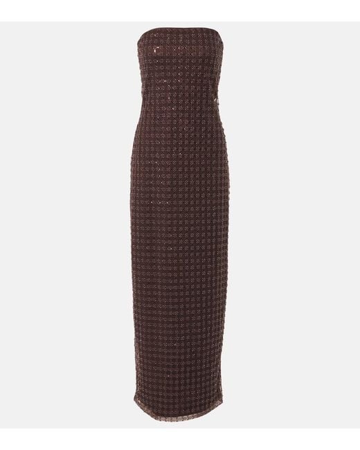 ROTATE BIRGER CHRISTENSEN Purple Beaded Strapless Maxi Dress