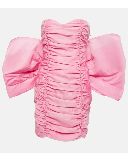 ROTATE BIRGER CHRISTENSEN Pink Strapless Bow-embellished Woven Mini Dress