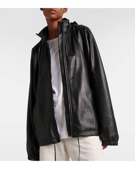 The Row Black Jilly Oversized Leather Bomber Jacket