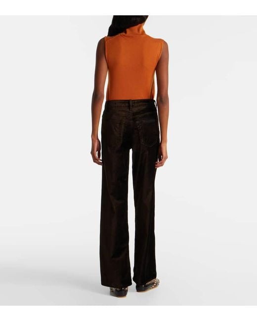 Pantalon Ample Le Slim Palazzo En Velours De Coton Melange FRAME en coloris Black