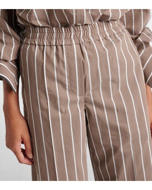 Brunello Cucinelli Natural Striped Cotton-Blend Wide-Leg Pants