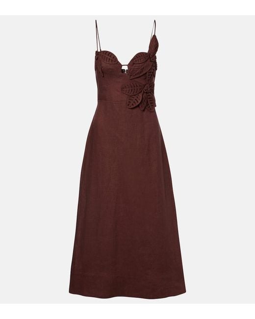 Farm Rio Purple Midikleid Aus Leinen