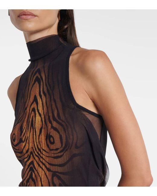 Jean Paul Gaultier Purple Bedrucktes Maxikleid Wood Aus Mesh