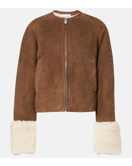 Alaïa Brown Shearling-Trimmed Suede Jacket