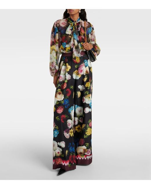 Pantalones anchos de seda floral de tiro alto Dolce & Gabbana de color Multicolor