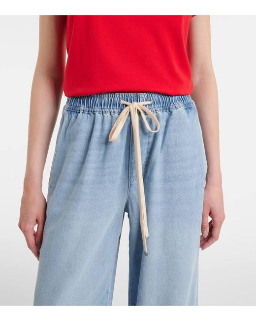 7 For All Mankind Blue High-Rise Wide-Leg Jeans Pull On
