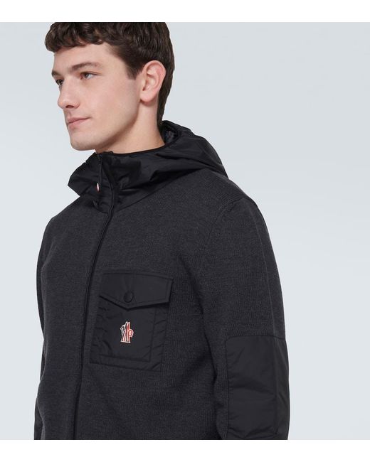 3 MONCLER GRENOBLE Black Hooded Wool-blend Cardigan for men