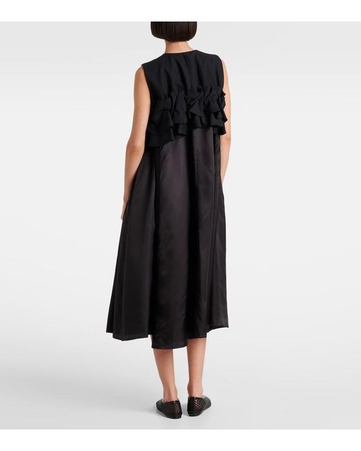Noir Kei Ninomiya Black Ruffled Wool Midi Dress