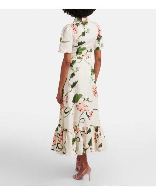 LEO LIN Natural Becca Belted Floral Linen-Blend Shirt Dress