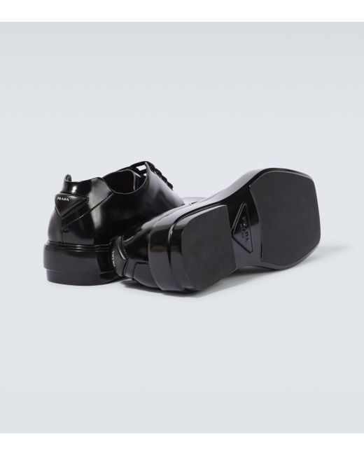 Prada Black Leather Derby Shoes for men
