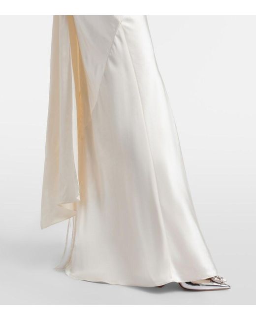 Self-Portrait White Caped Fringed Satin Gown