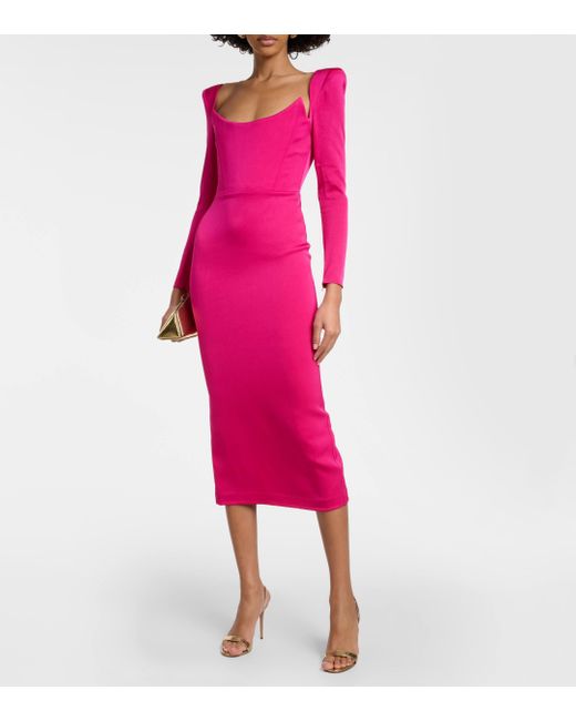 Alex Perry Pink Crepe Satin Midi Dress