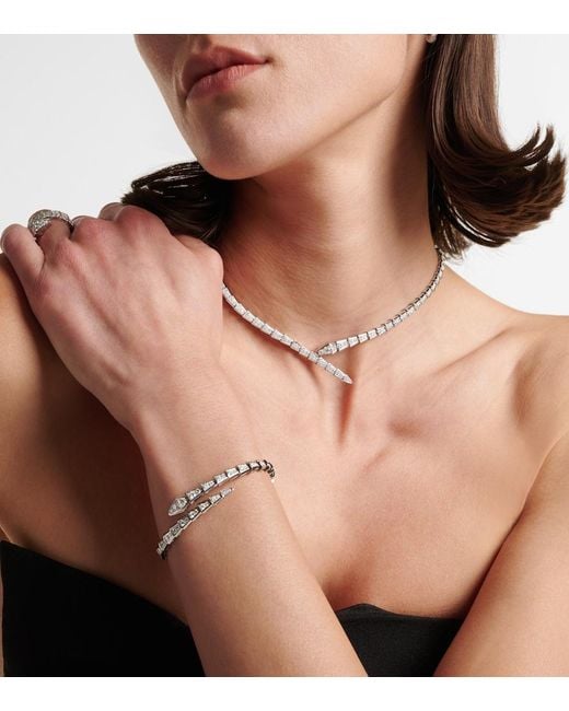 BVLGARI White Serpenti Viper 18Kt Necklace With Diamonds