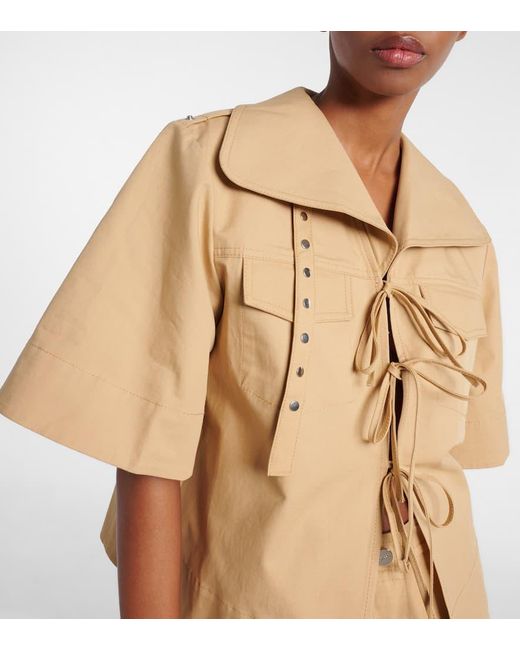 Ganni Natural Bow-Detail Cotton And Linen Top