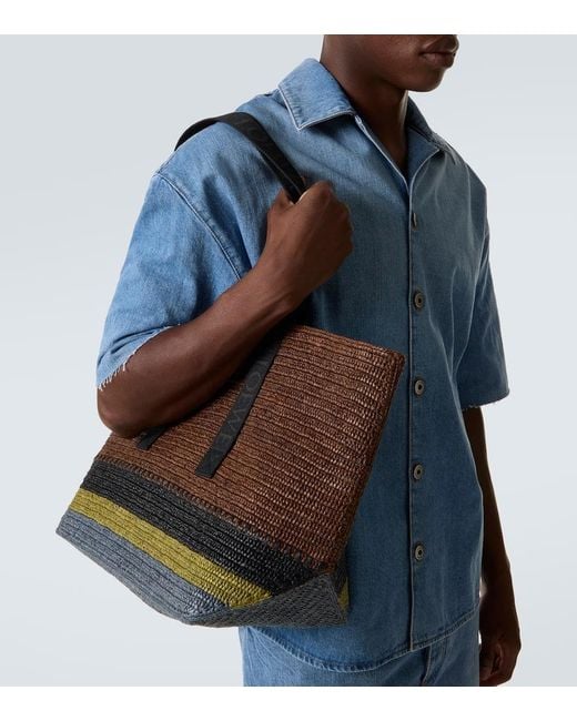 Loewe Brown Fold Raffia Shopper for men