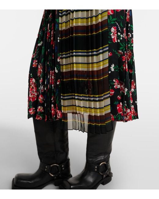 Sacai Black Printed Plisse Midi Skirt