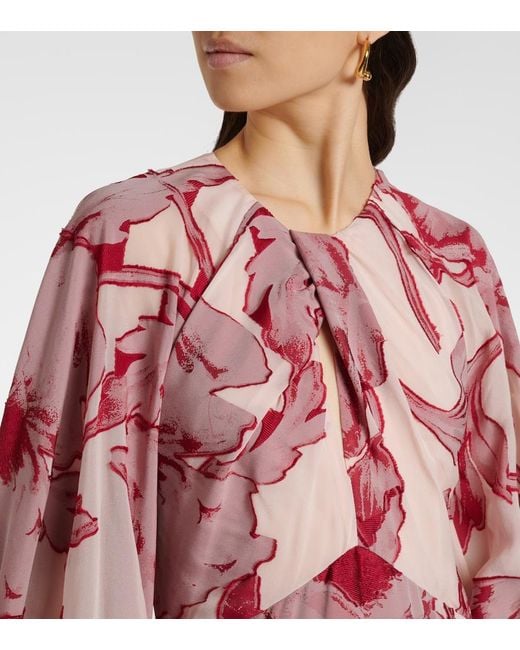 LaDoubleJ Red Eve-Ning Floral Silk-Blend Gown