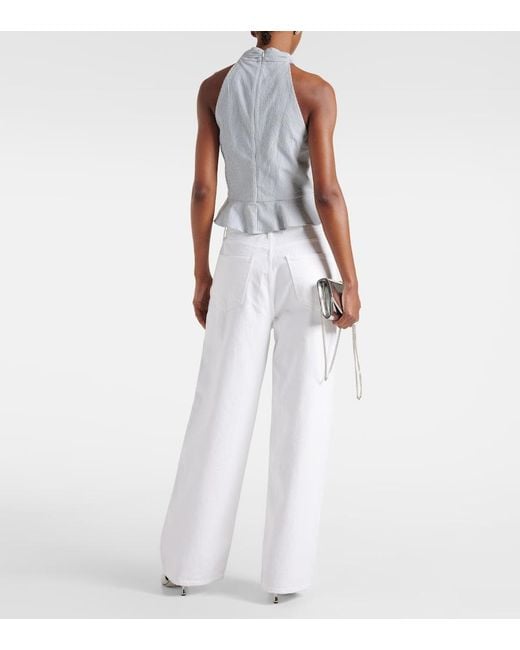 Veronica Beard White Drey Striped Halterneck Cotton Top