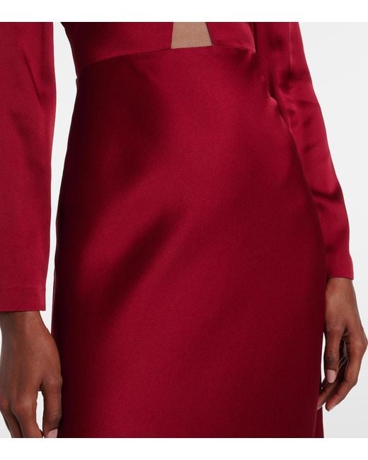 Max Mara Red Bird Satin Maxi Dress