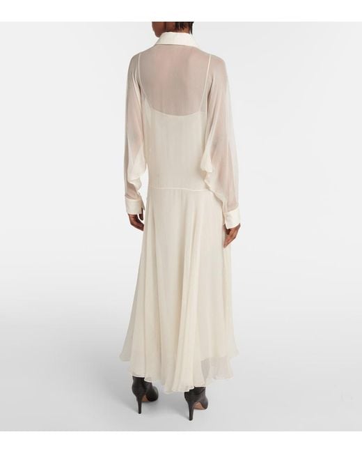 Chloé White Silk Chiffon Shirt Dress