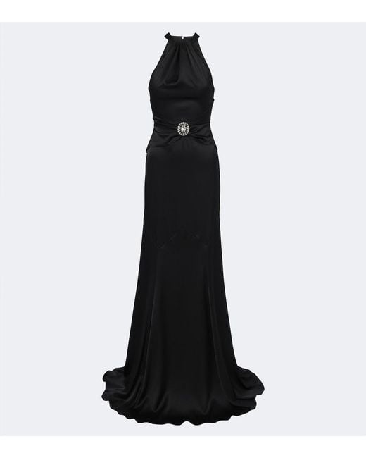 David Koma Black Embellished Halterneck Satin Gown