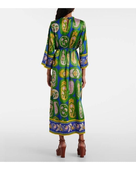 ALÉMAIS Green Printed Silk Satin Maxi Dress