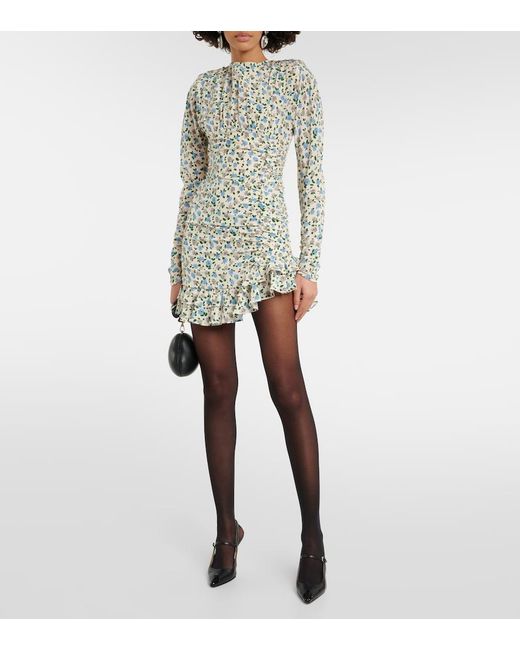 Alessandra Rich Green Floral Open-Back Silk Minidress