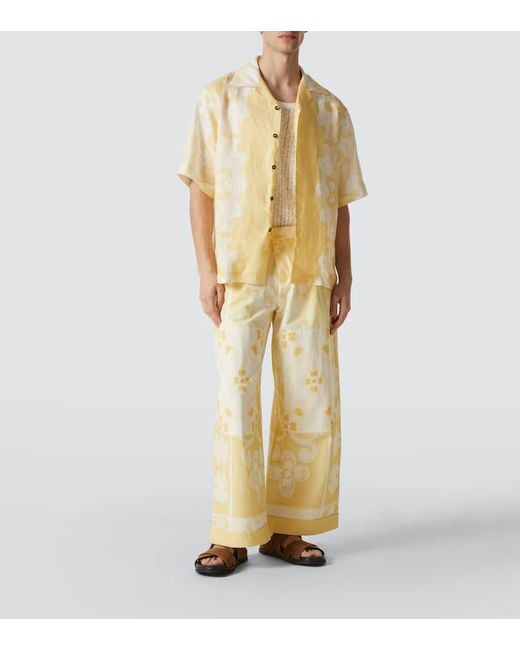 Commas Yellow Seaside Printed Cotton And Silk Pants for men