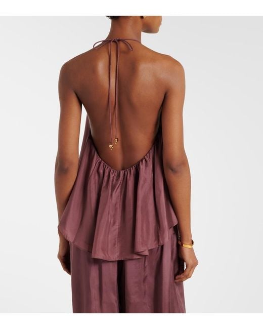 Zimmermann Purple Aster Beaded Halterneck Silk Top