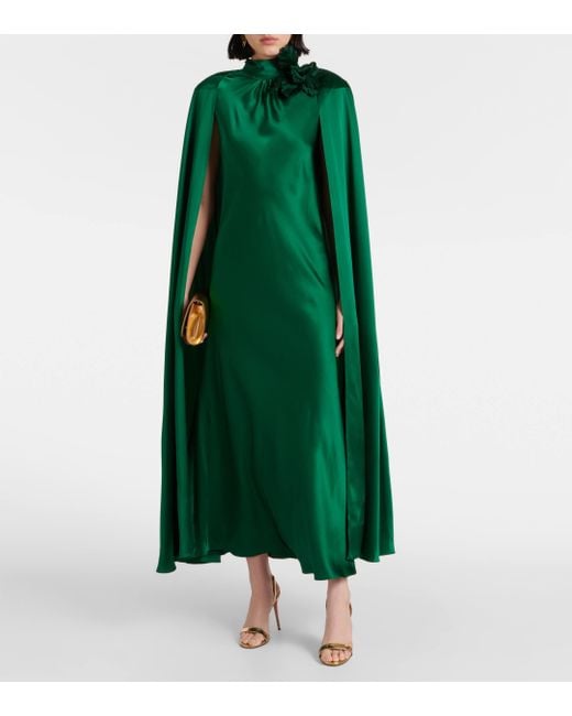 Robe longue brodee en satin de soie Rodarte en coloris Green