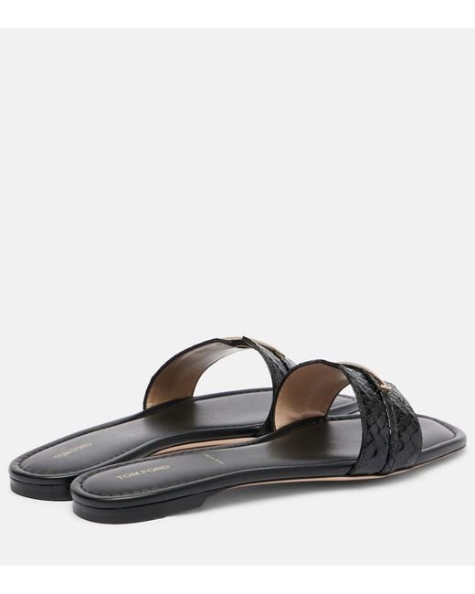 Tom Ford Black Julianne Croc-Effect Leather Slides