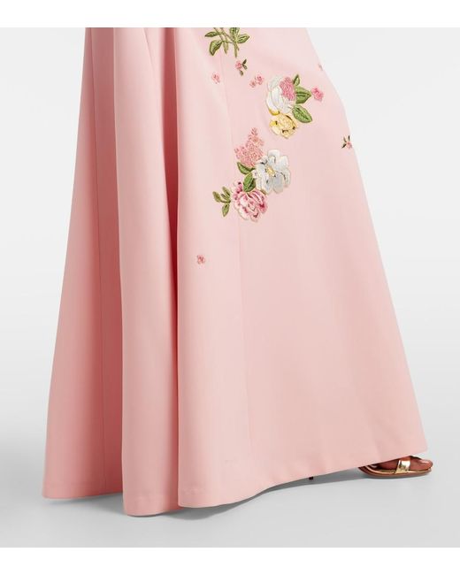 Carolina Herrera Pink Floral Embroidered Crepe Gown