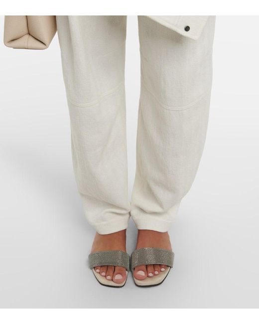 Brunello Cucinelli Brown Verzierte Pantoletten aus Veloursleder