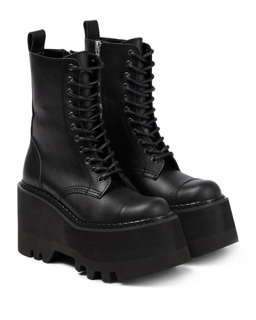 Junya Watanabe Leather Platform Lace-up Boots in Black | Lyst