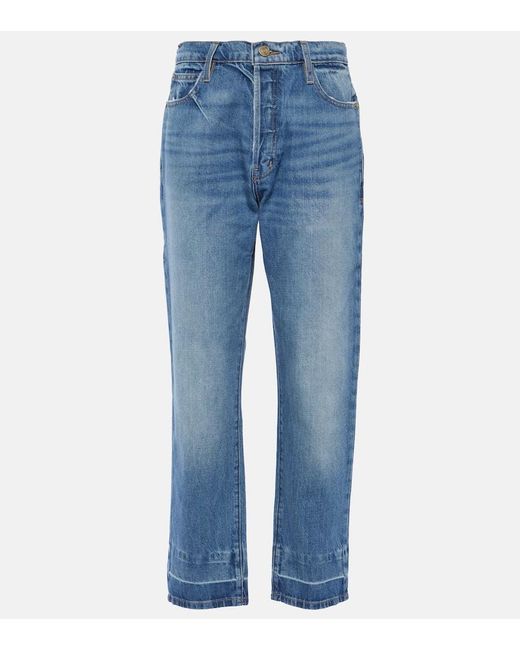 FRAME Blue High-Rise Straight Jeans Le Mec
