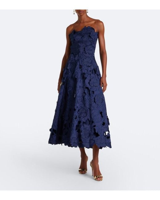 Costarellos Blue Brissa Floral Embroidered Cocktail Dress