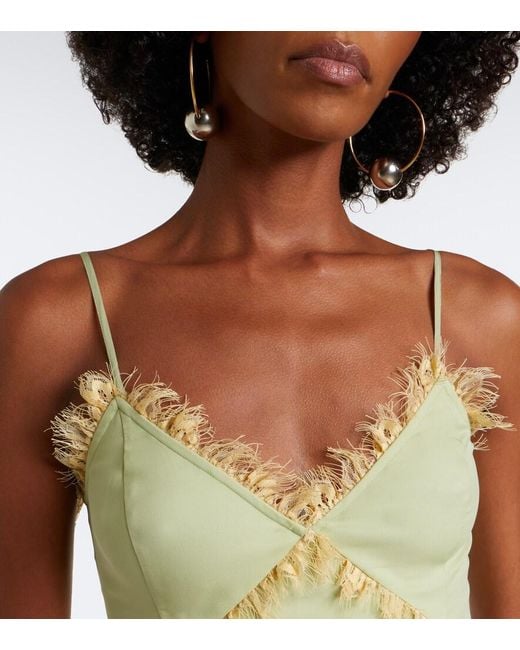 De La Vali Green Estela Lace-Trimmed Georgette Maxi Dress