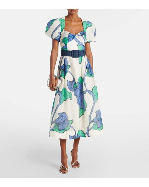 Robe Midi Ivy En Lin Et Soie A Fleurs Rebecca Vallance en coloris Blue