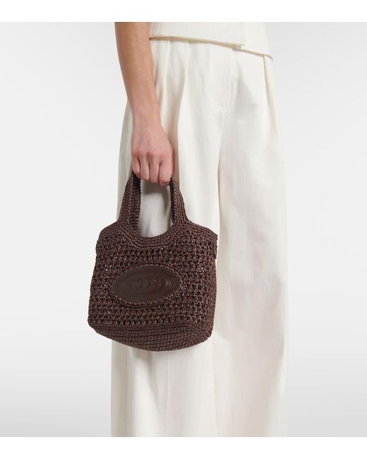 Tod's Brown Logo Raffia Tote Bag