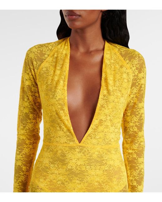 Alex Perry Yellow Sheer Lace Gown