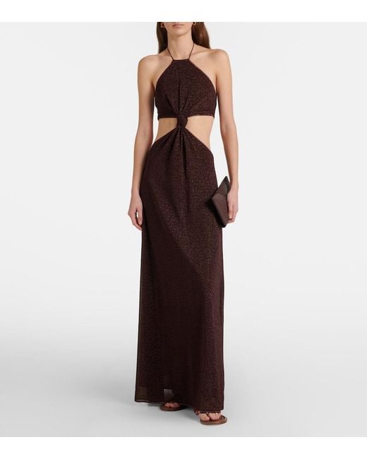 Oseree Purple Lumiere Cutout Halterneck Maxi Dress