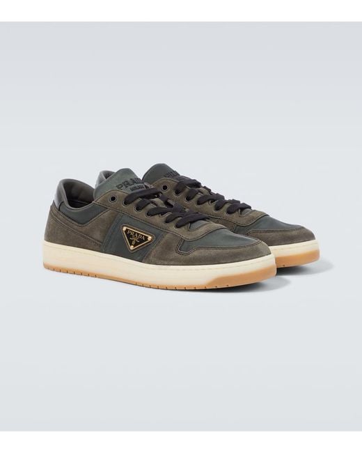 Prada Sneakers Aus Veloursleder Mit Re-Nylon in Brown für Herren